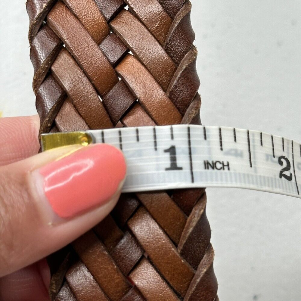 John W Nordstrom Dress Belt Mens 38 Brown Woven Leather Silver Brass Buckle - Picture 5 of 8